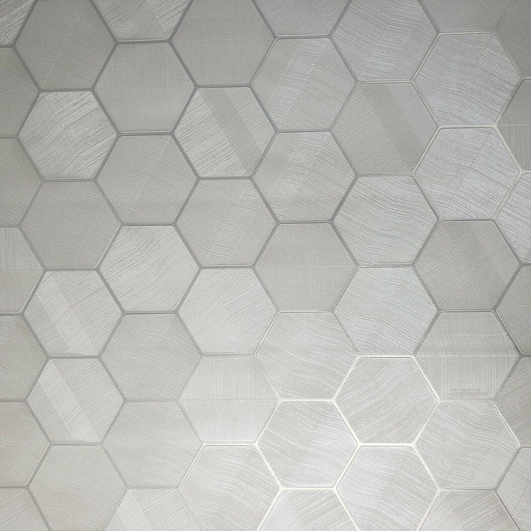 Hexagon White Ivory Metallic Fabric Textured Wallpaper Geometric 3D - Etsy