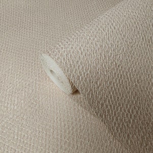 Embossed Modern copper rose gold Metallic faux woven fabric textured wallpaper
