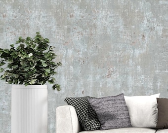 Faux Concrete textured distressed paint olive gray copper metallic wallpaper 3D
