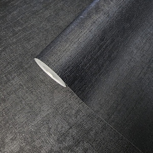 Embossed contemporary Black plain faux sisal grasscloth textured wallpaper rolls