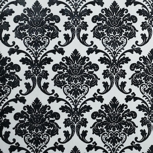 Wallpaper flocking black white silver metallic Flocked vintage velvet damask 3D