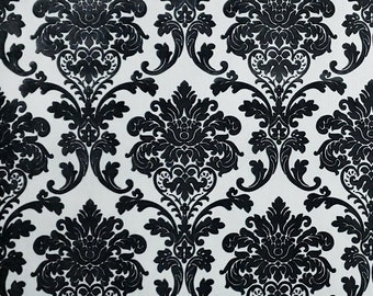 Wallpaper flocking black white silver metallic Flocked vintage velvet damask 3D