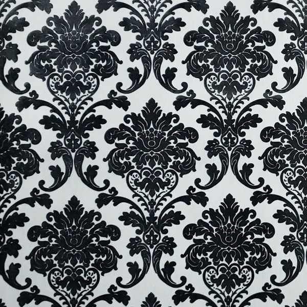 Wallpaper flocking black white silver metallic Flocked vintage velvet damask 3D