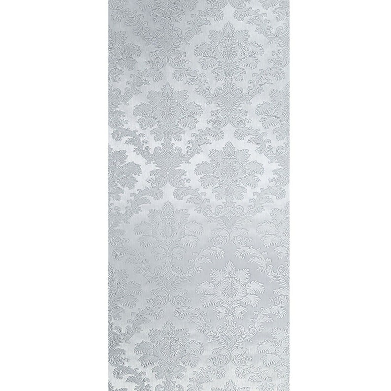 Silver gray metallic textured floral Victorian damask Wallpaper roll