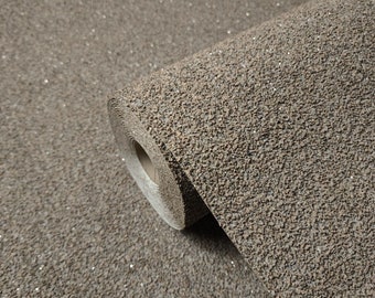 Matt Taupe Big Chip Natural vermiculite Mica sparkles Wallpaper Plain Textured