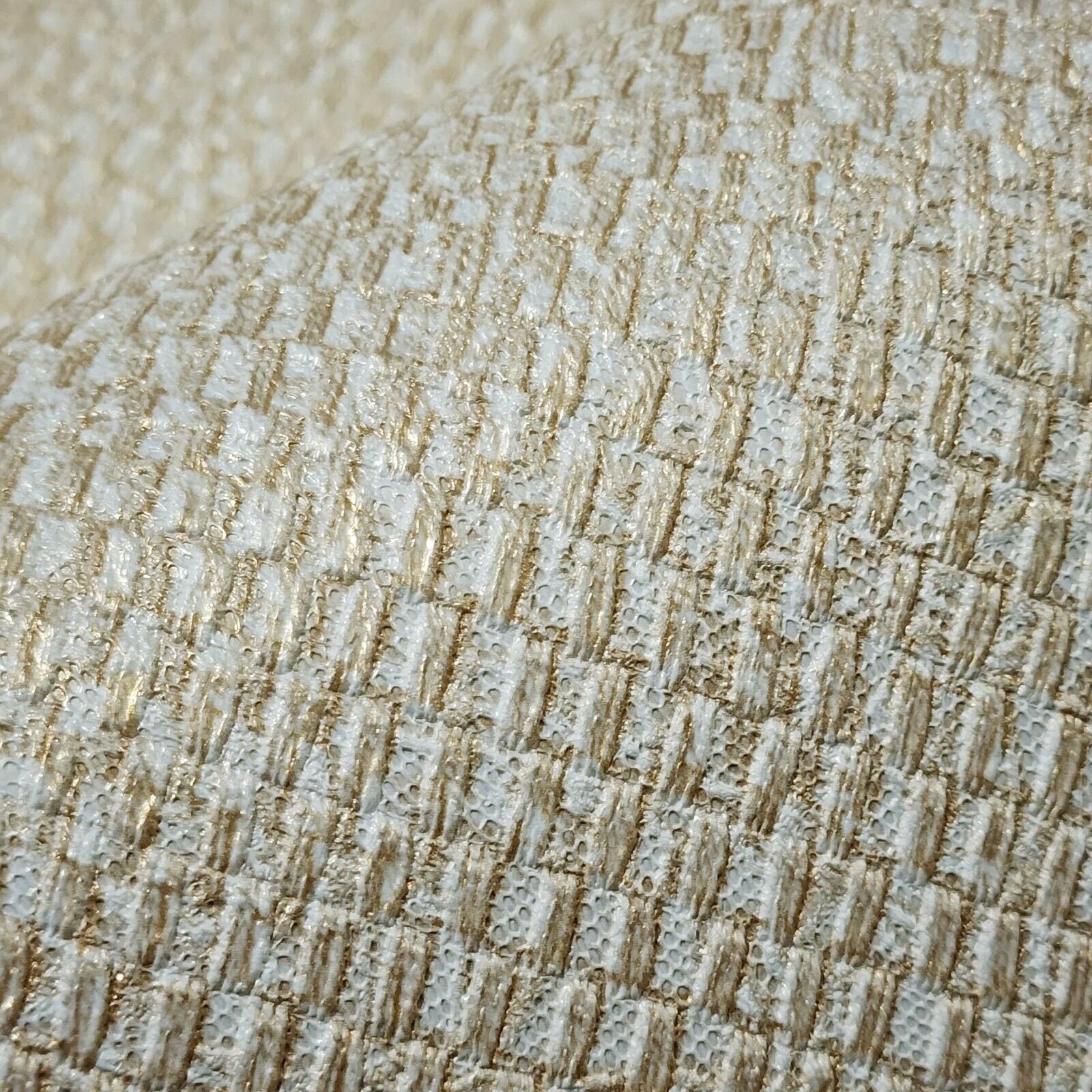 Modern Ivory off White Gold Metallic Faux Woven Fabric Textured ...