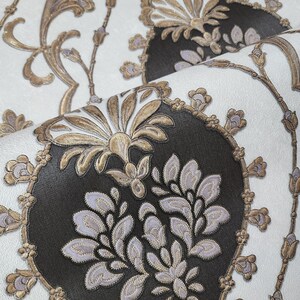 Vinyl Victorian White Purple Gray Gold Metallic Ogee Damask Textured ...