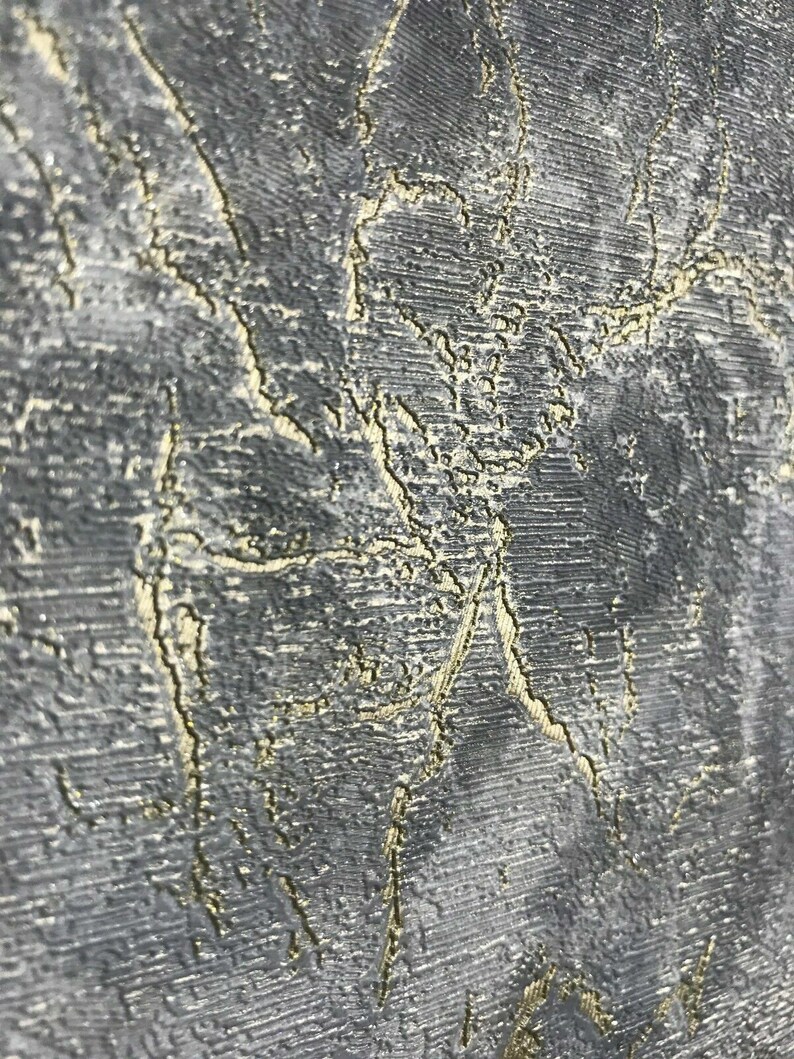 Wallpaper Blue Gray Silver Gold Metallic Cracks Plain Textured Etsy