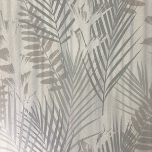 Wallpaper ivory gray silver Metallic Modern Floral Tropical Palm Leaves Trees 3D