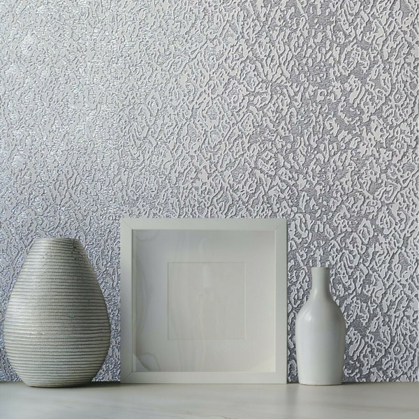 Embossed Ombre gray silver metallic plain faux fabric modern textured Wallpaper