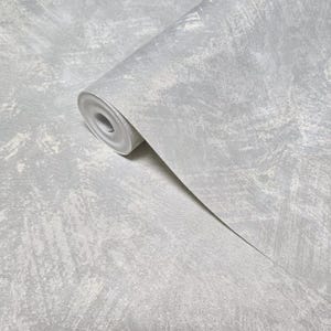 Modern satin ivory gold metallic faux concrete plaster textured plain wallpaper