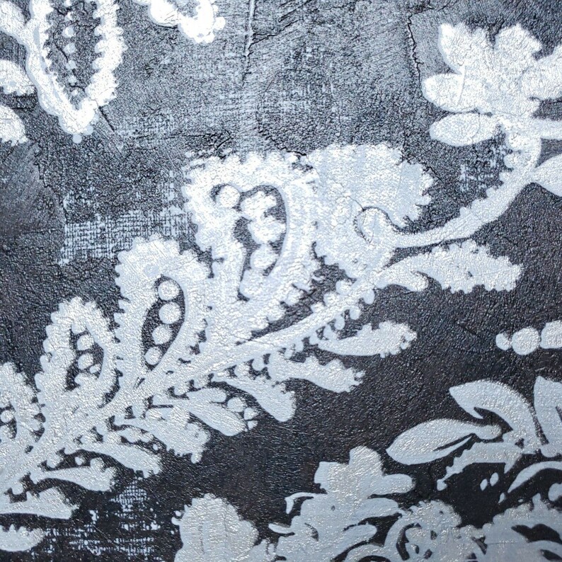 Textured Wallpaper Black Silver Metallic Rust Vintage Damask - Etsy
