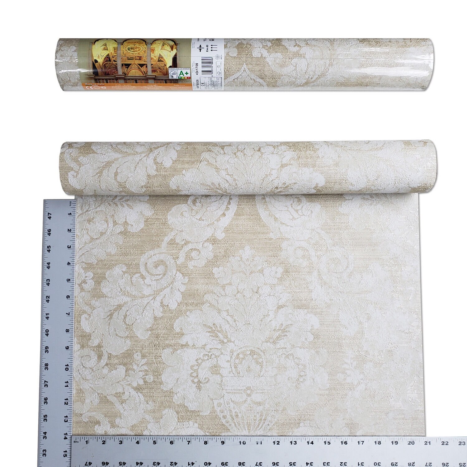 Victorian Wallpaper Brass Gold Metallic off White Beige Damask Textured ...