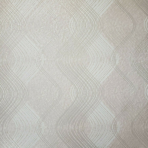 Geometric Wallpaper Peach tan pearl cream metallic textured trellis wave lines