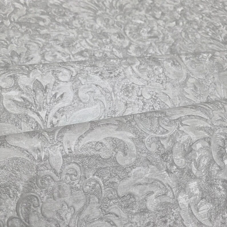 Embossed Grayish off White Cream Plaster Textured Victorian Damask ...