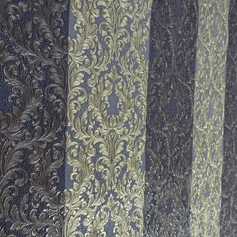 Wallpaper Striped Victorian Damask Purple Brass Gold Metallic Stripe ...
