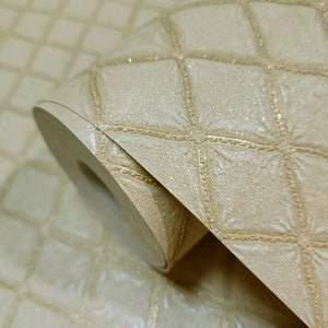 Embossed yellow cream gold faux fabric textured diamonds modern Wallpaper rolls