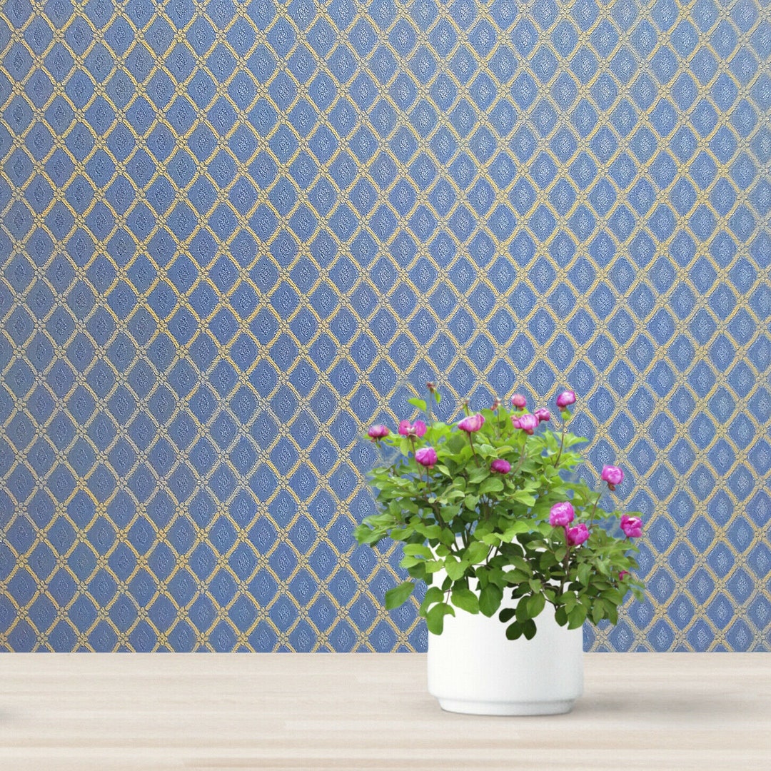 Modern Wallpaper Blue Beige Diamonds Geometric Textured Wall Coverings