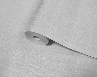 Light Gray silver metallic faux fabric textured stria lines textures Wallpaper