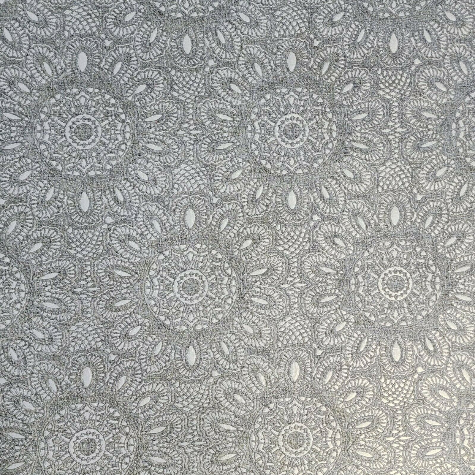 Lace flowers pattern Gray Silver metallic faux fabric textured Wallpaper roll 3D