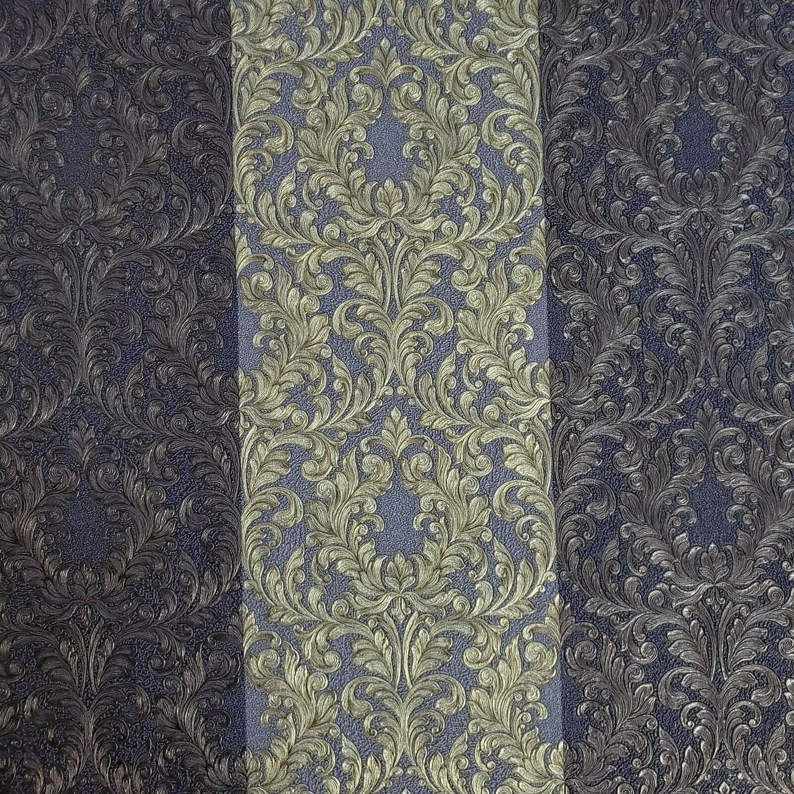 Wallpaper Striped Victorian Damask Purple Brass Gold Metallic Stripe ...