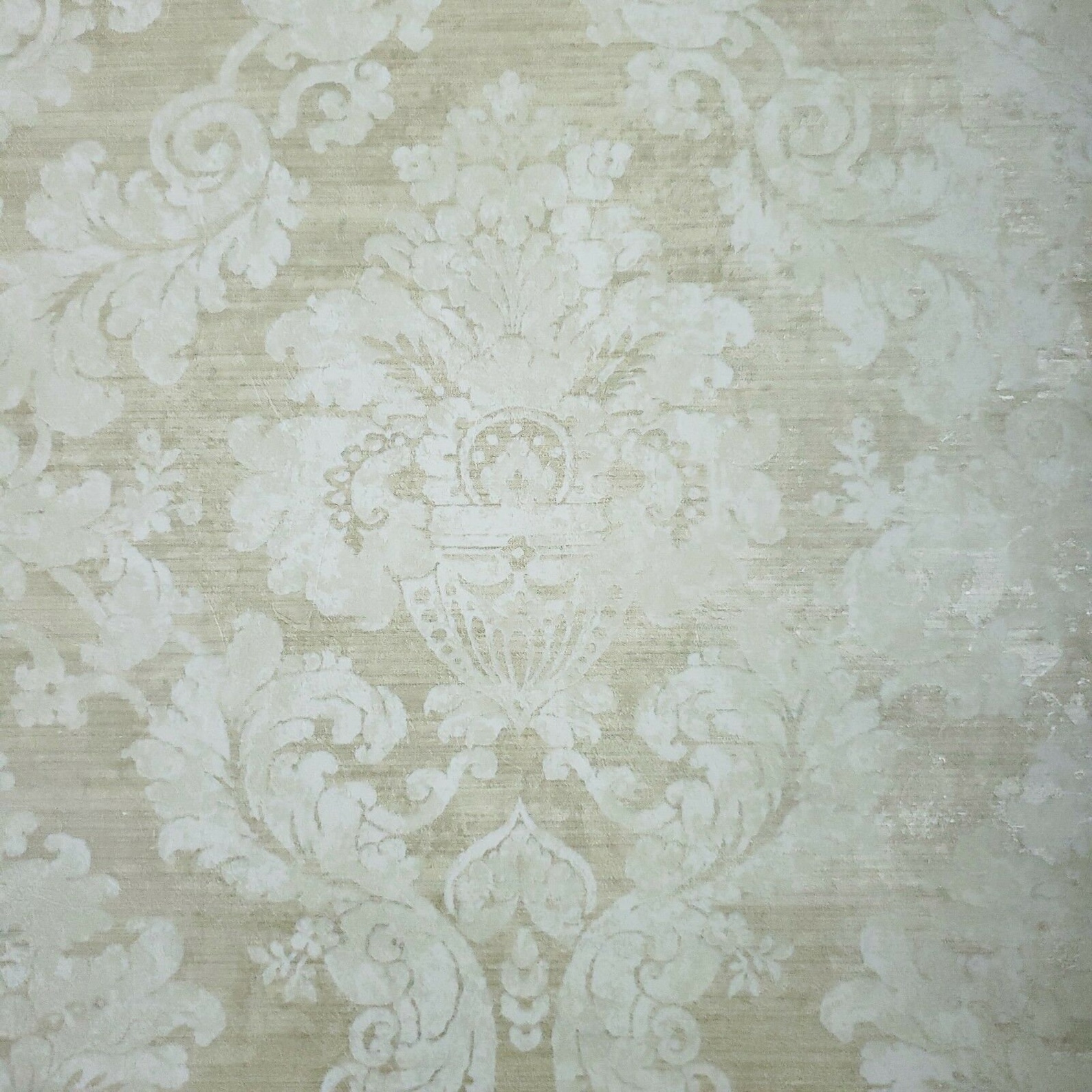 Victorian Wallpaper Brass Gold Metallic off White Beige Damask Textured ...