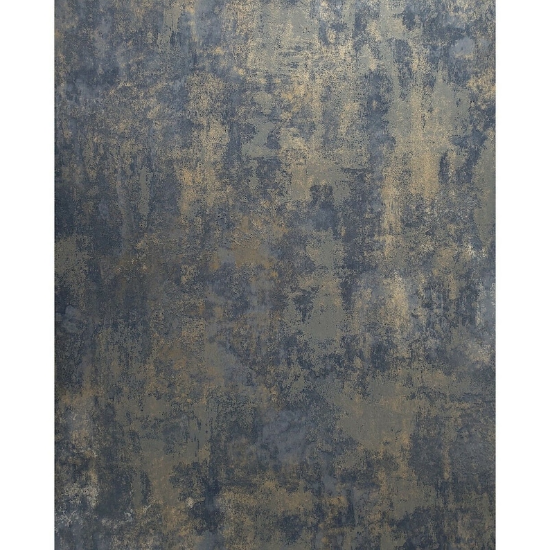 May include: A textured wallpaper with a dark blue and gold metallic finish. The wallpaper has a distressed look, with areas of faded gold and darker blue.