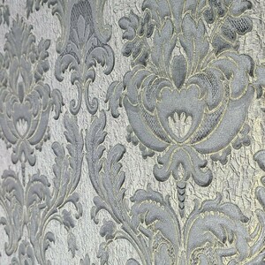 Gray Silver Gold Metallic Crashed Foil Textured Victorian Damask ...