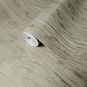 Embossed tan Gold metallic faux wood textured modern Contemporary wallpaper roll