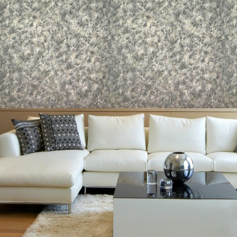 Wallpaper Blue Gray Silver Gold Metallic Cracks Plain Textured Etsy