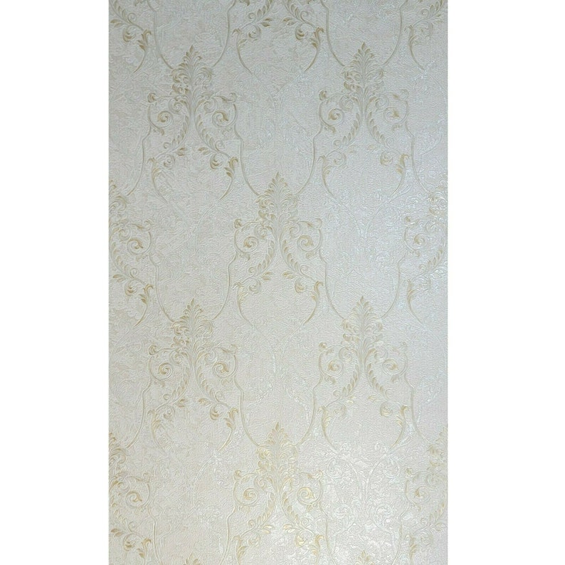 Ivory off White Gold Metallic Victorian Damask Faux Plaster | Etsy