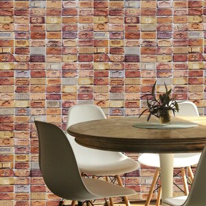 Red Orange gray Wallpaper textured 3D faux vintage stone brick wallcoverings 3-D