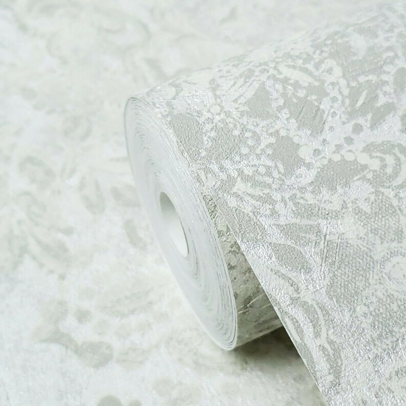 Wallpaper off White Satin Cream Concrete Textured Faux Plaster Vintage ...