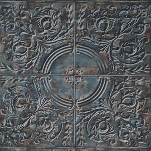 3D antique tile scrollwork pattern design wallpaper distressed green bronze roll