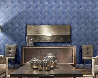 Wallpaper royal indigo blue silver metallic textured diamond geometric 3D lines