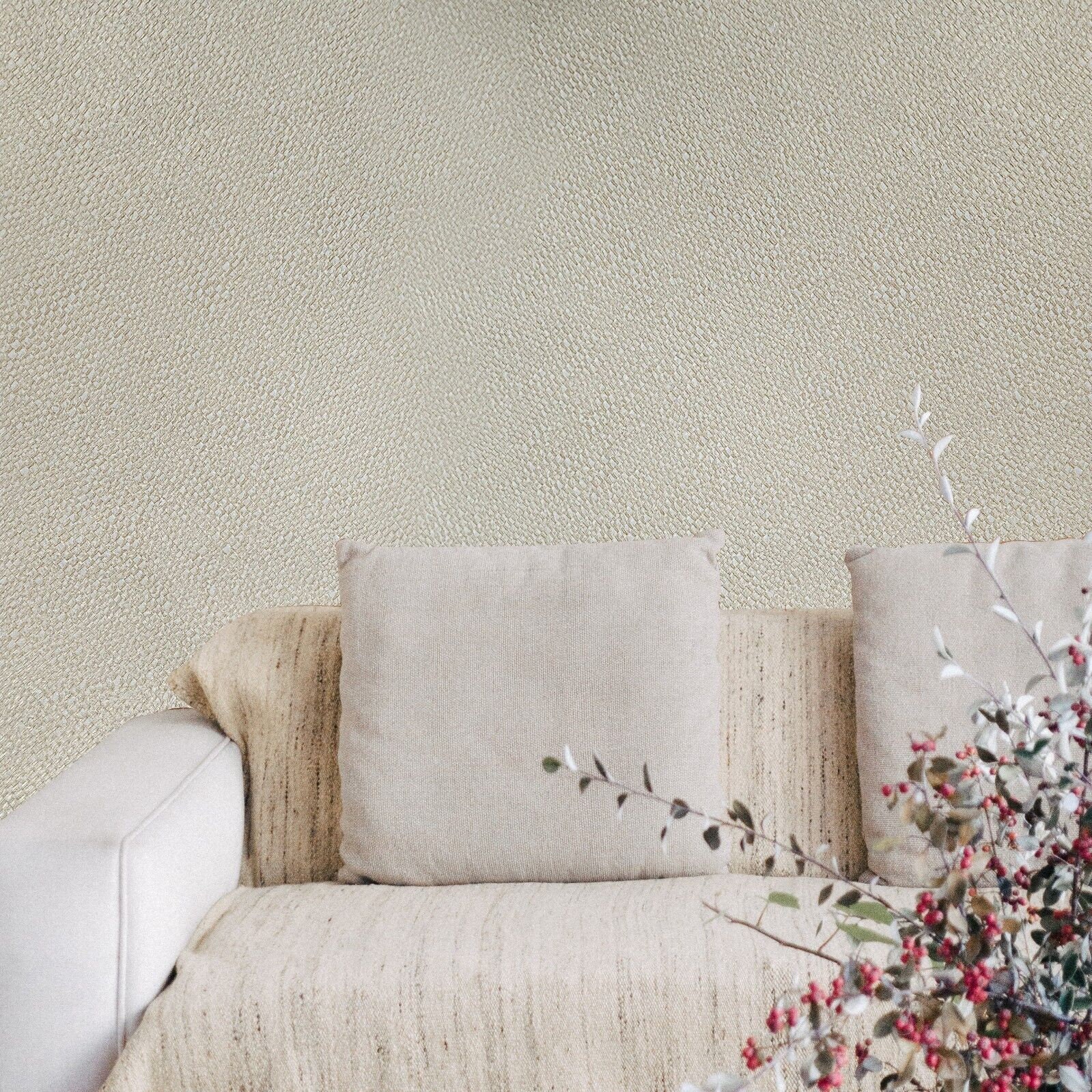 Modern Ivory off White Gold Metallic Faux Woven Fabric Textured ...