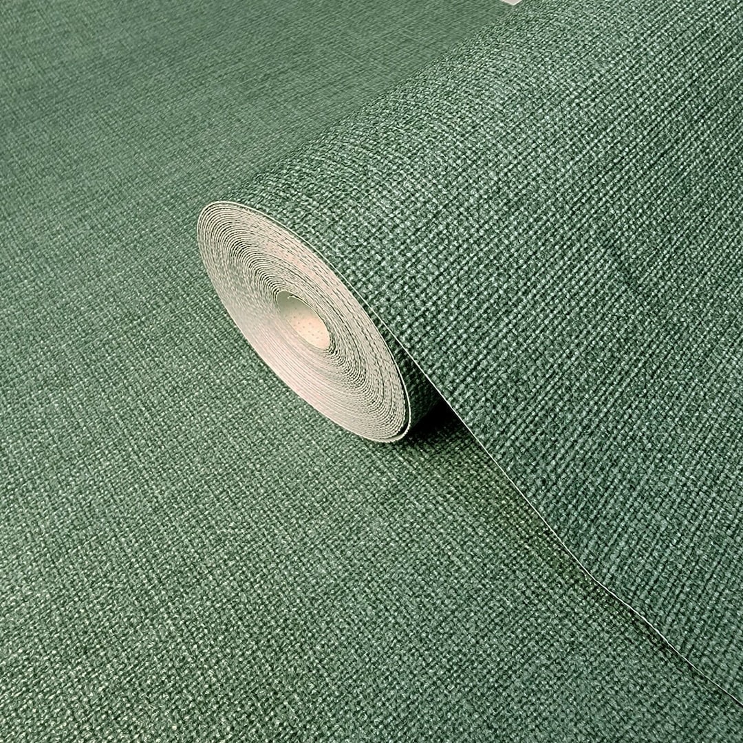 Contemporary Rustic Green Plain Faux Fabric Vinyl Non Woven Textured ...