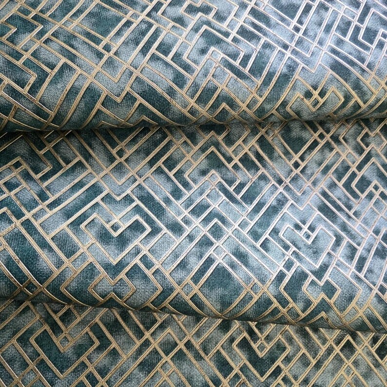 Buy Geometric Green Gold Metallic Lines Faux Tile Textured Embossed