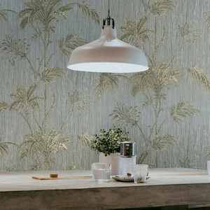 Modern Taupe gray bronze gold metallic floral faux grasscloth textured Wallpaper