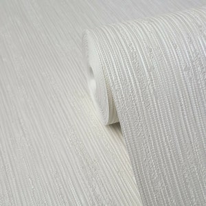 Modern White stria lines faux fabric heavy texture plain textured wallpaper roll