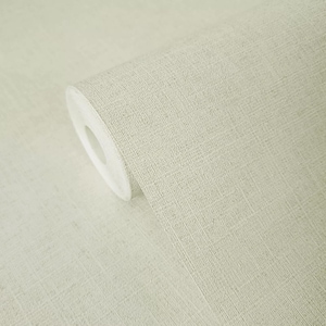 May include: A roll of light green textured wallpaper with a subtle linen-like pattern.