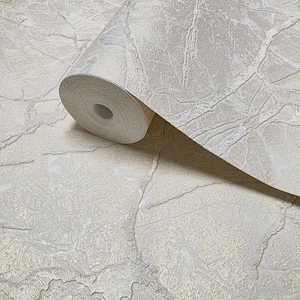 Ivory gold brass gold metallic faux marble cracked plaster textured Wallpaper 3D