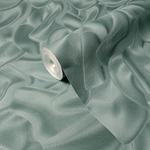 Contemporary teal blue wallpaper textured faux wavy silk fabric 3D imitation