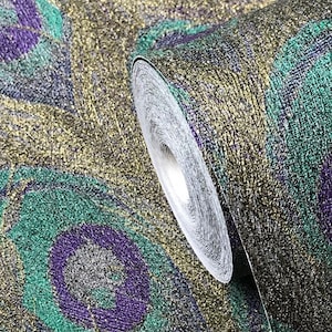 Wallpaper Peacock Textured Wall Coverings Rolls Faux Animal Green Gold