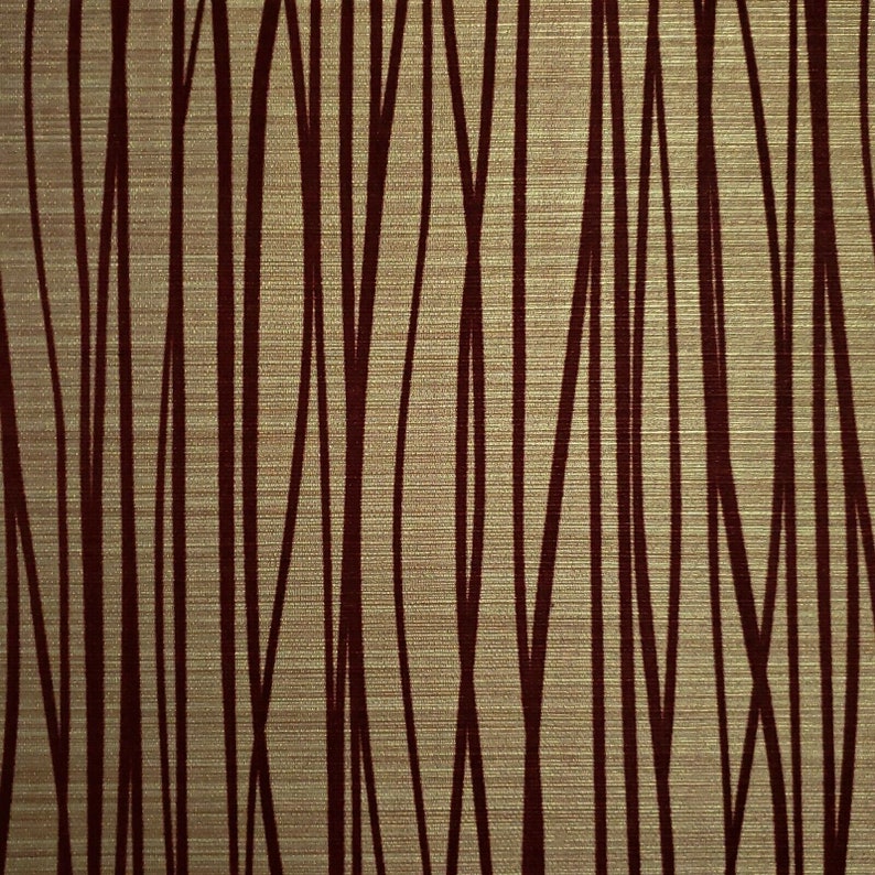 Carta da parati con trama floccata Flock linee di floccaggio metallizzato oro velluto rosso bordeaux immagine 8