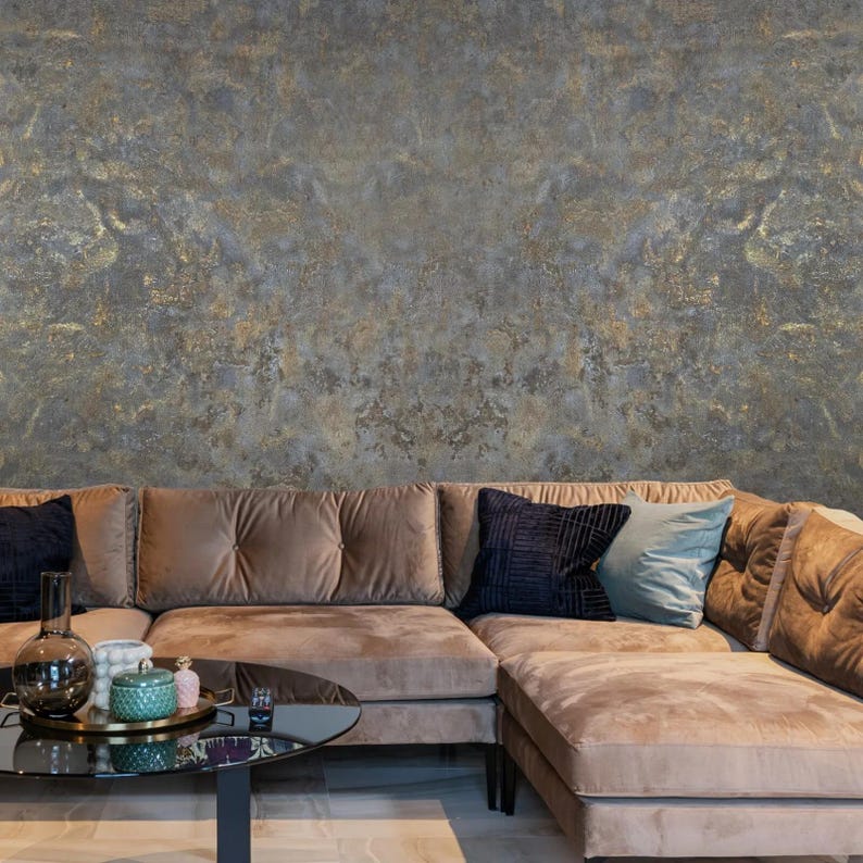dark-gray-bronze-metallic-faux-mud-plaster-distressed-textured-modern