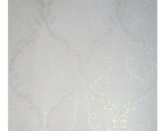 Papier peint Blanc Ivoire Textured floral victorien Damask faux tissu revêtements muraux 3D