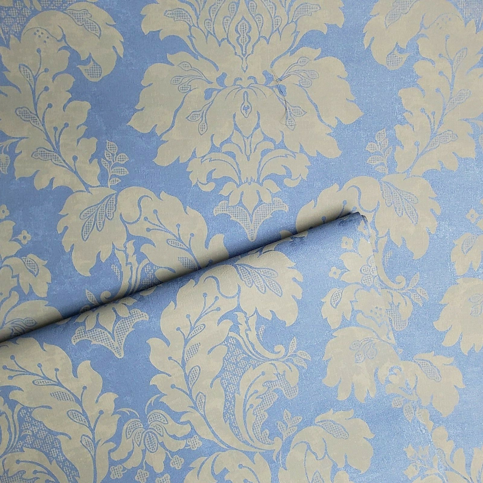 Vinyl Wallpaper Blue Beige Rustic Victorian Vintage Damask Etsy
