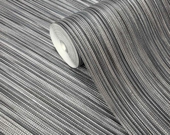 Papier peint gris anthracite noir argent métallisé Faux chiffon d’herbe texturé bambou 3D