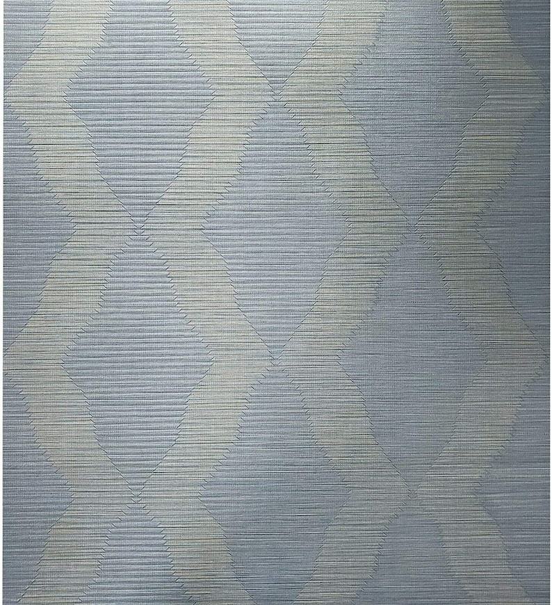 Textured Wallpaper Blue Gray Gold Diamond Stripes Pattern Faux Etsy